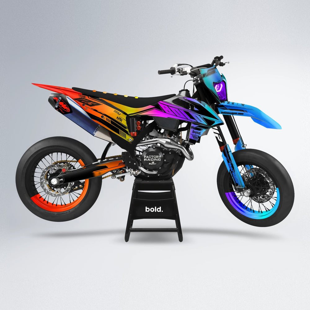 NTK V3 supermoto graphics kit in Sunset Fade