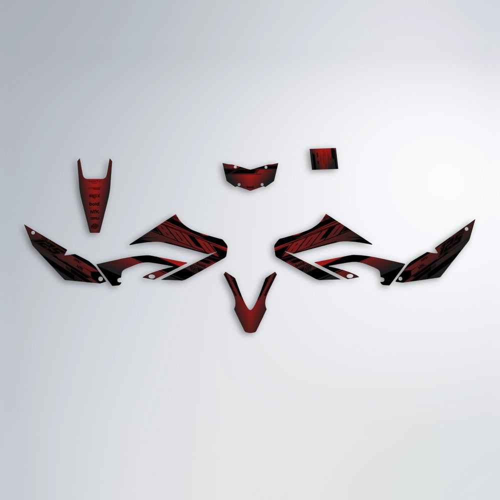 NTK V3 Yamaha WR 125X graphics kit parts layout in Black & Red