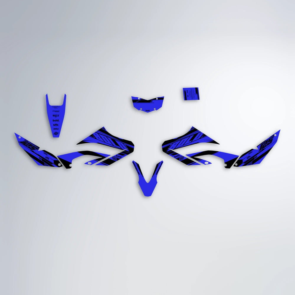 NTK V3 Yamaha WR 125X graphics kit parts layout in Blue