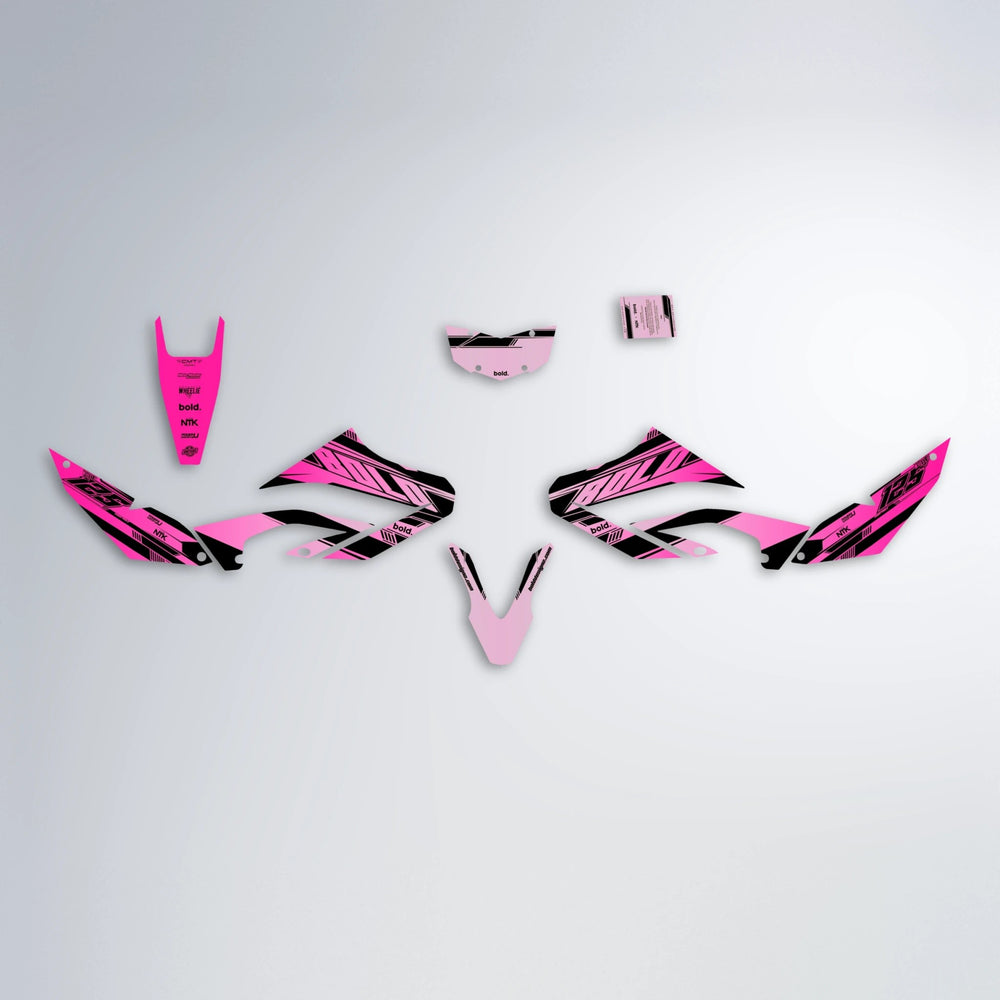 NTK V3 Yamaha WR 125X graphics kit parts layout in Flamingo