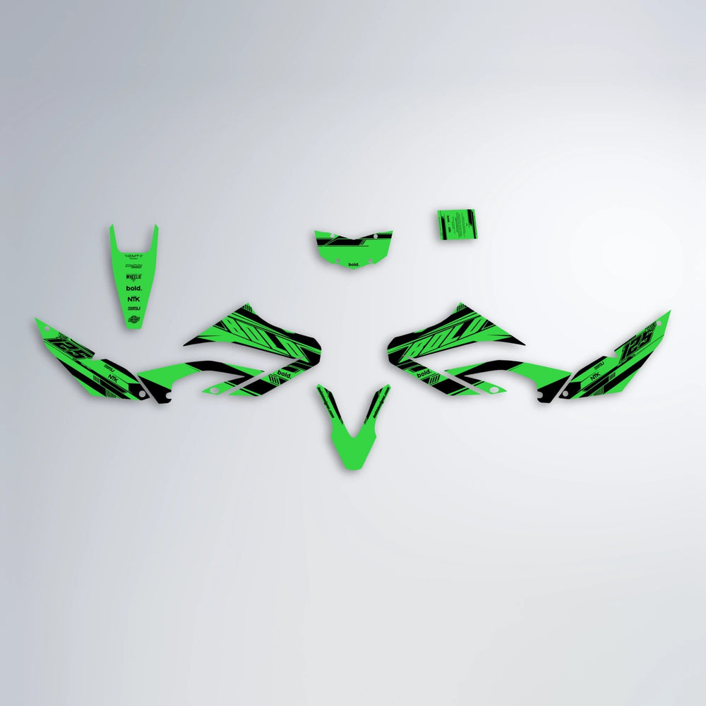 NTK V3 Yamaha WR 125X graphics kit parts layout in Green