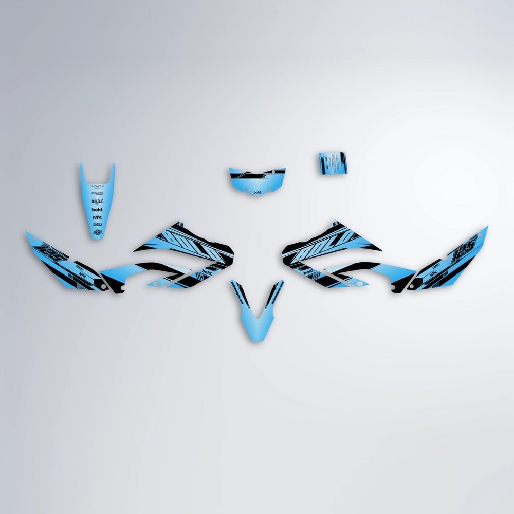 NTK V3 Yamaha WR 125X graphics kit parts layout in Light Blue & White