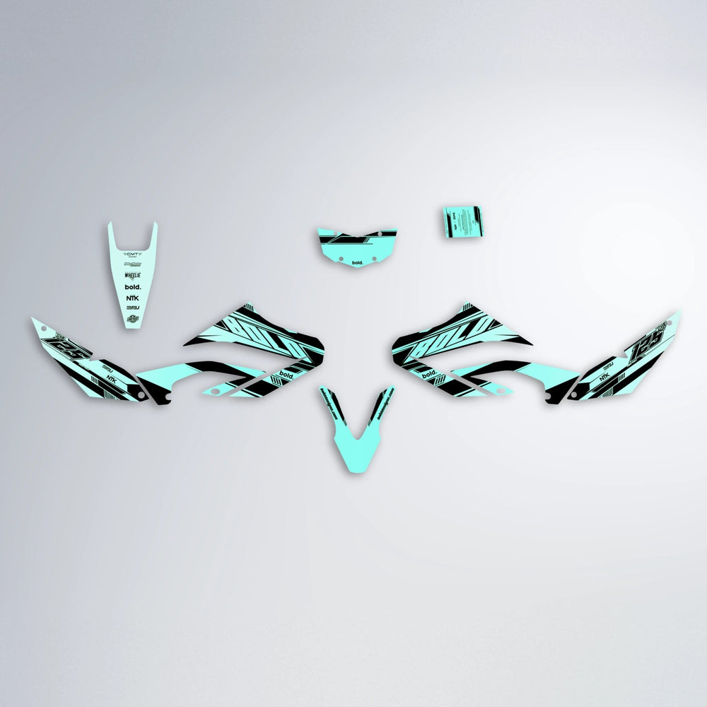 NTK V3 Yamaha WR 125X graphics kit parts layout in Mint