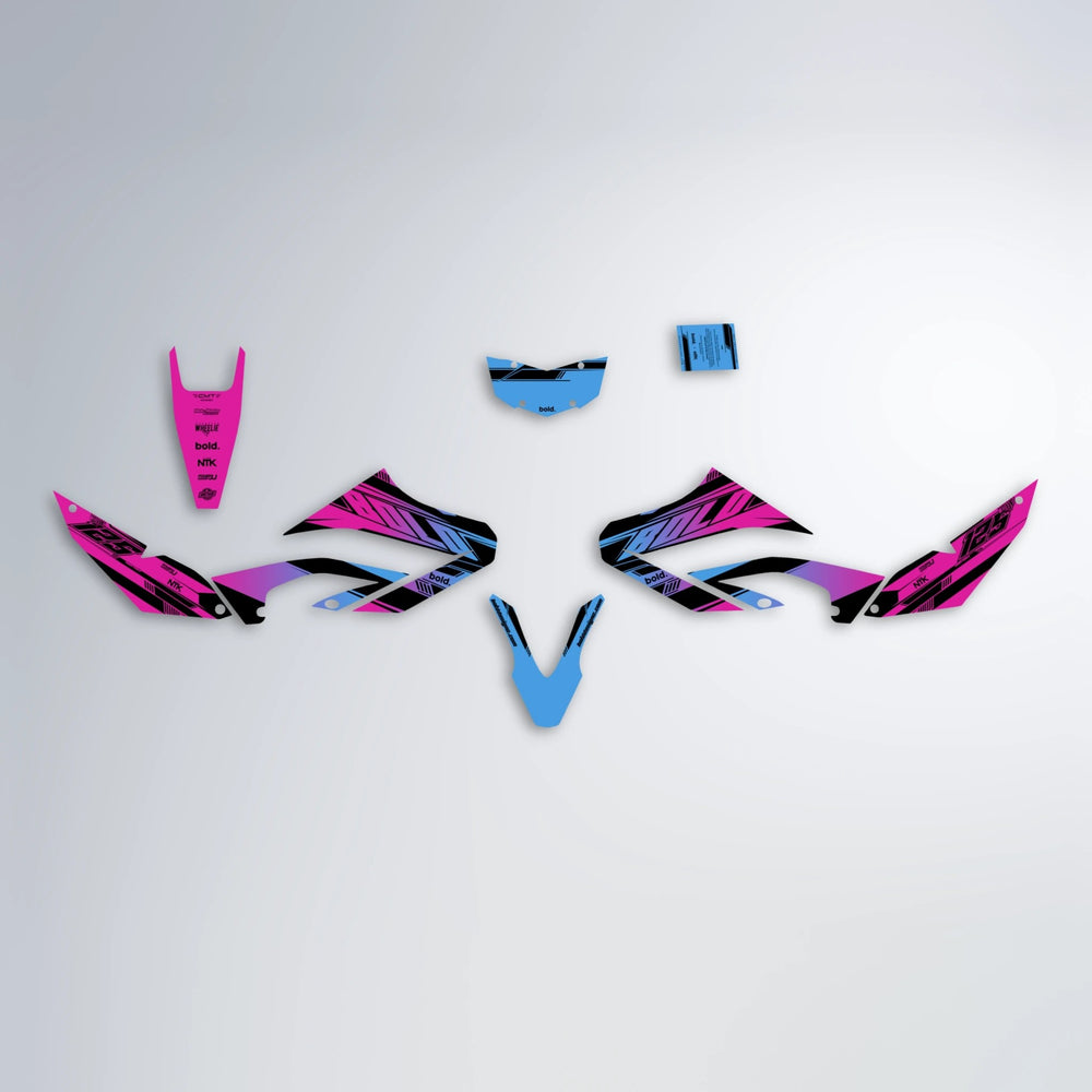 NTK V3 Yamaha WR 125X graphics kit parts layout in Pink & Light Blue