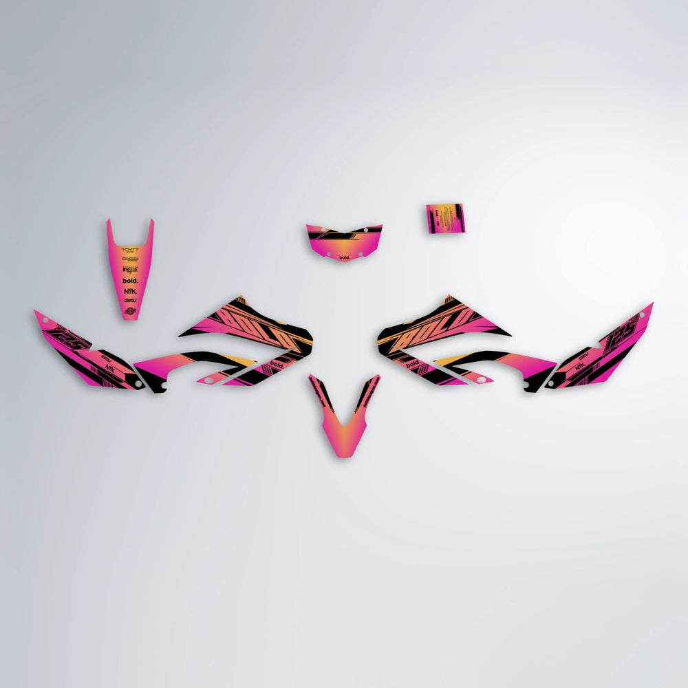 NTK V3 Yamaha WR 125X graphics kit parts layout in Pink & Yellow