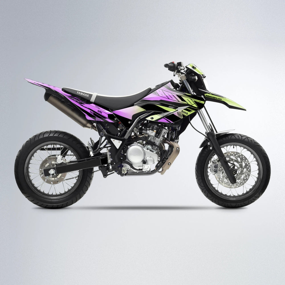 NTK V3 Yamaha WR 125X supermoto graphics kit in Purple & Yellow