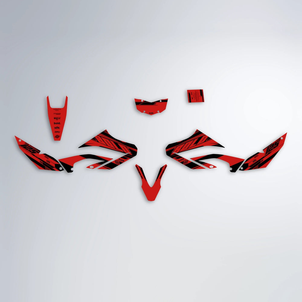 NTK V3 Yamaha WR 125X graphics kit parts layout in Red