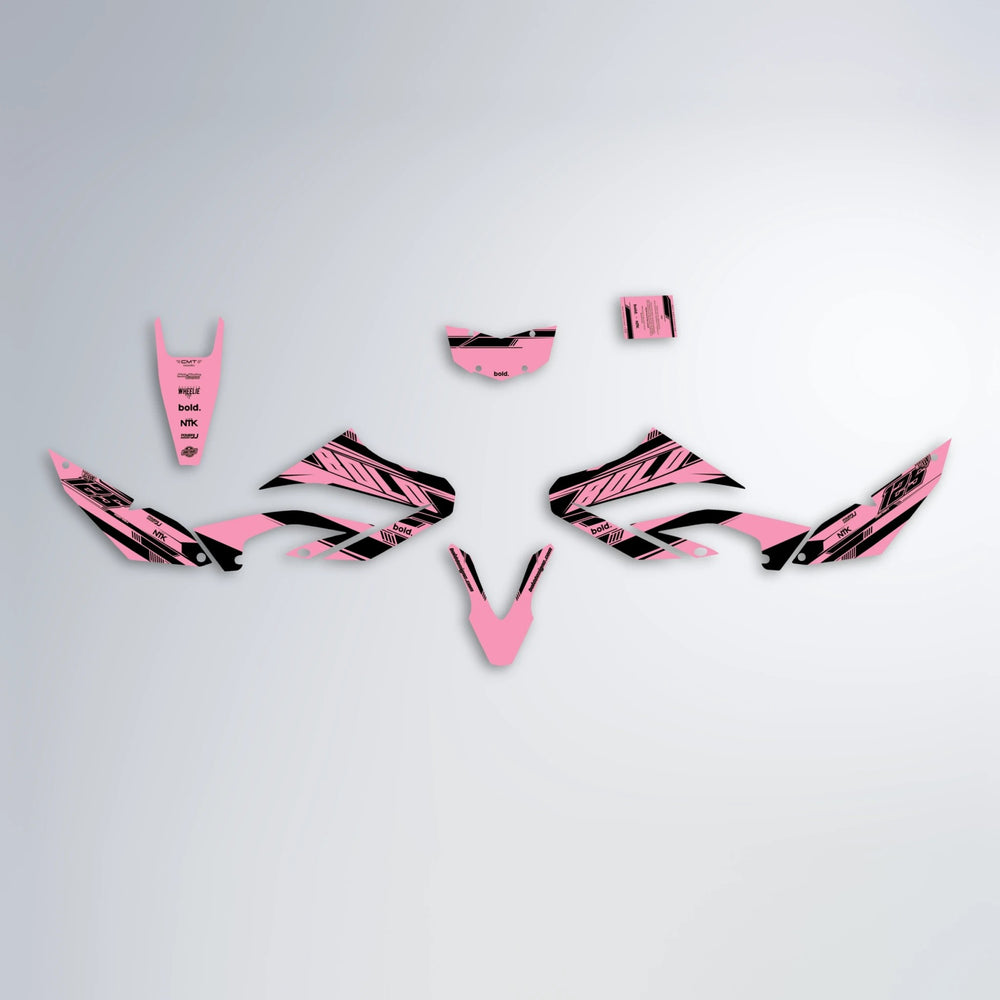 NTK V3 Yamaha WR 125X graphics kit parts layout in Sakura Pink