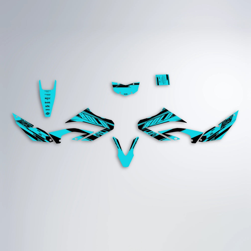 NTK V3 Yamaha WR 125X graphics kit parts layout in Teal