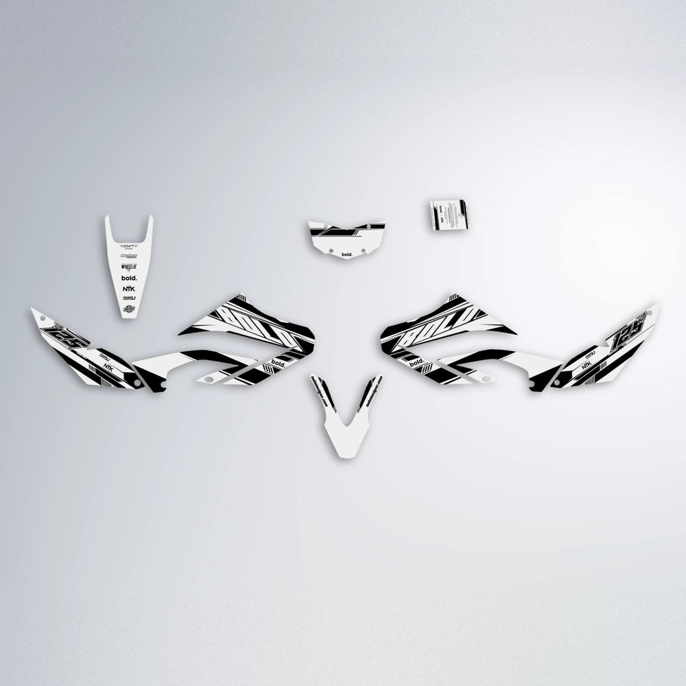 NTK V3 Yamaha WR 125X graphics kit parts layout in White