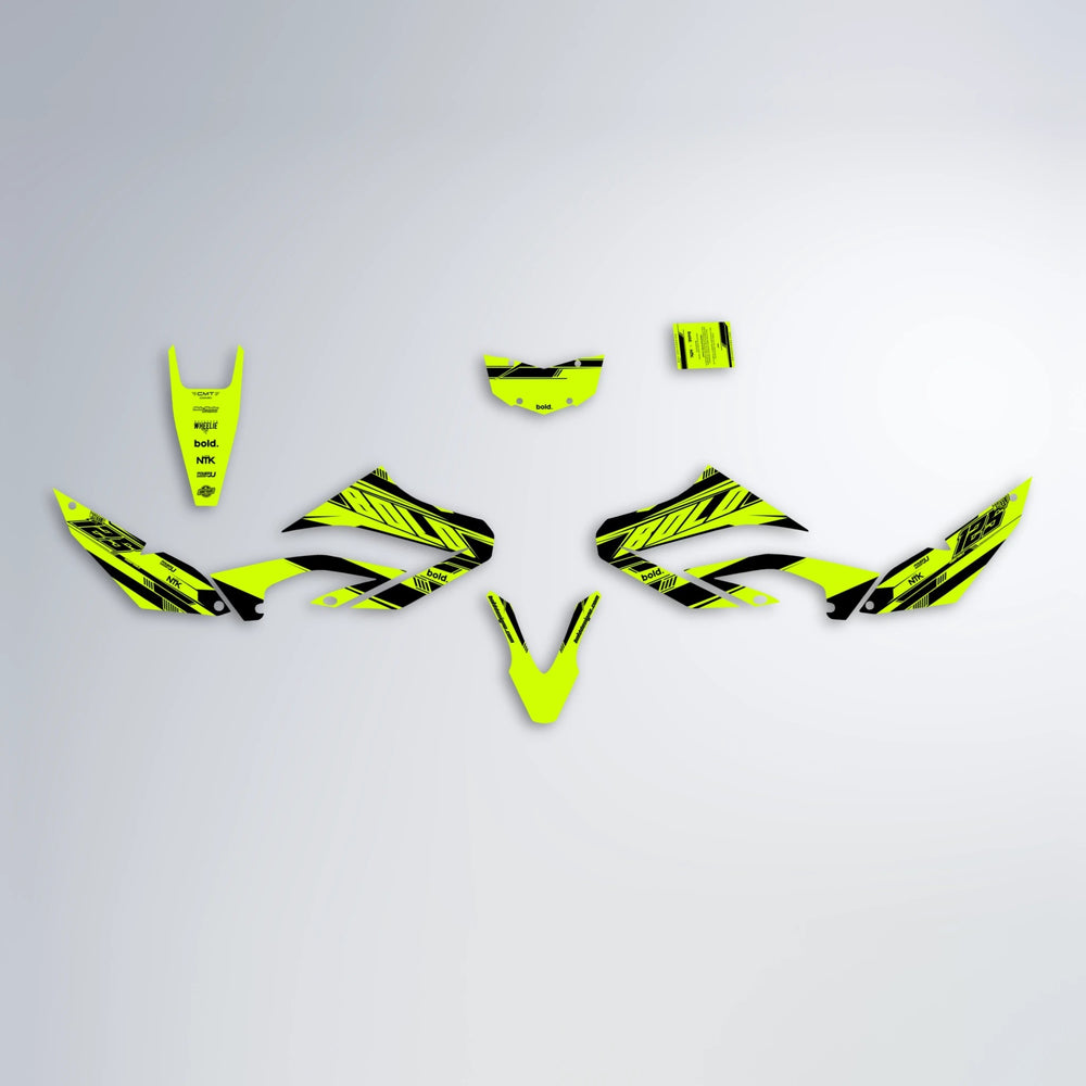 NTK V3 Yamaha WR 125X graphics kit parts layout in Yellow