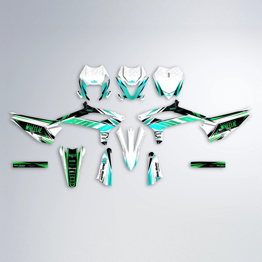 NTK V4 Beta graphics kit parts layout in Cyan & Green