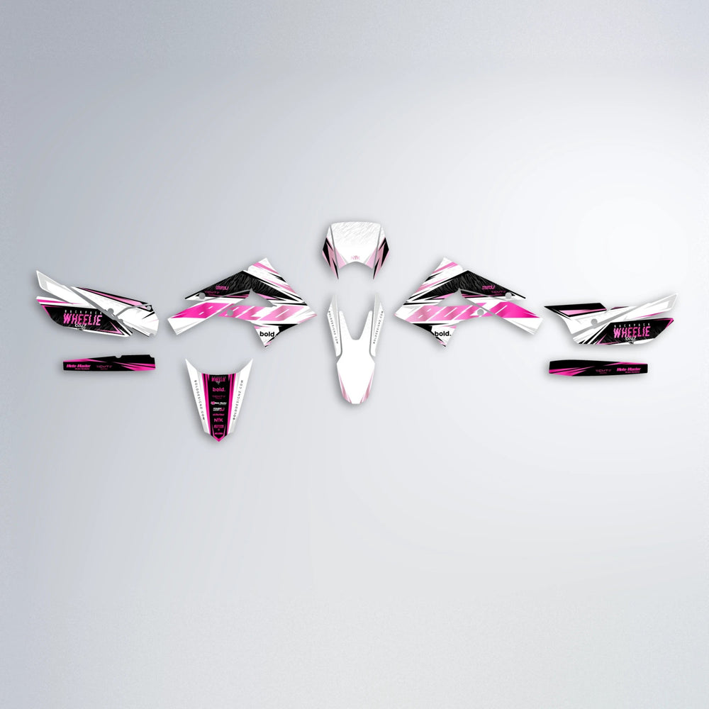 NTK V4 Derbi Senda graphics kit parts layout in Flamingo