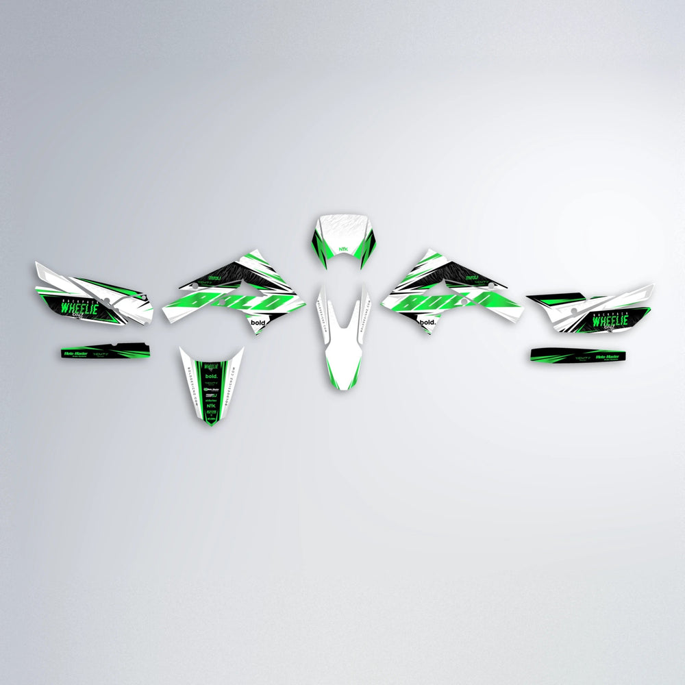 NTK V4 Derbi Senda graphics kit parts layout in Green