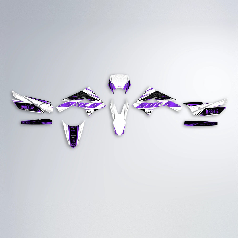 NTK V4 Derbi Senda graphics kit parts layout in Purple