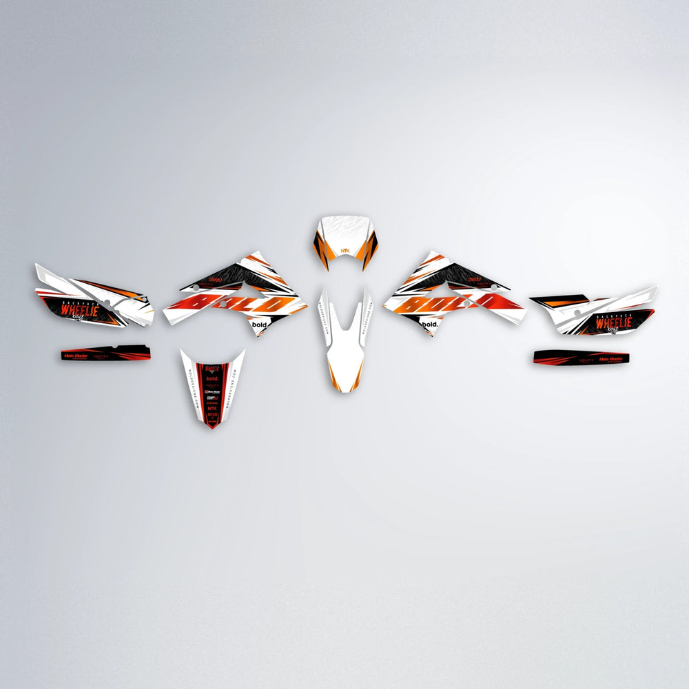NTK V4 Derbi Senda graphics kit parts layout in Red & Orange