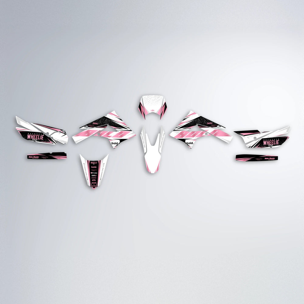NTK V4 Derbi Senda graphics kit parts layout in Sakura Pink