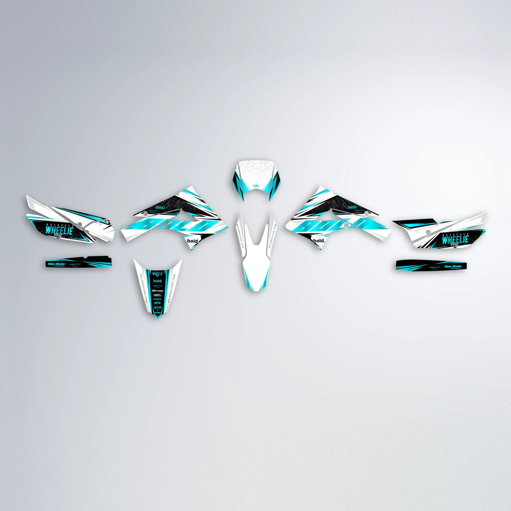 NTK V4 Derbi Senda graphics kit parts layout in Teal