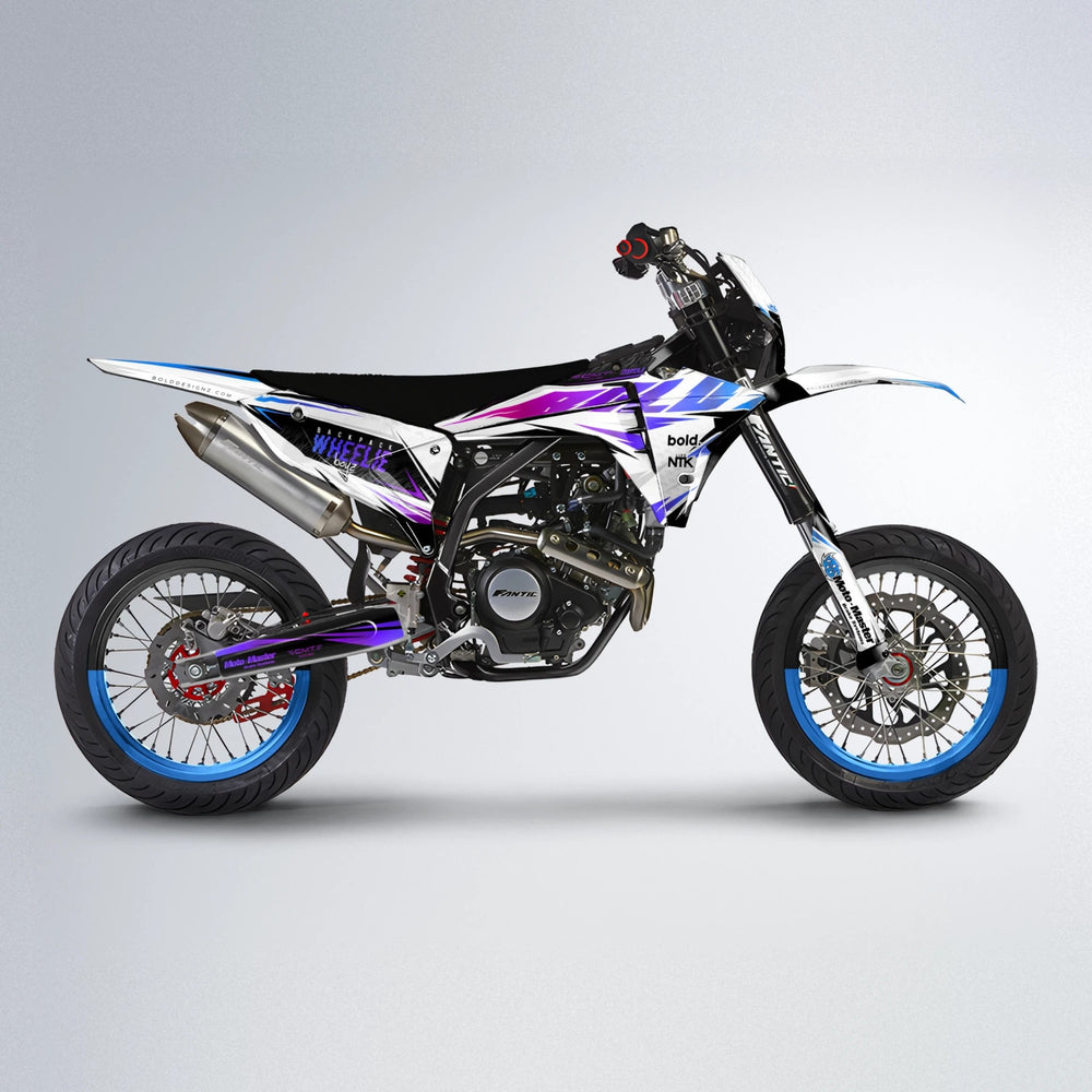 NTK V4 Fantic supermoto graphics kit in Blue Purple Fade