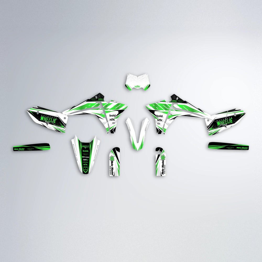 NTK V4 Fantic graphics kit parts layout in Green