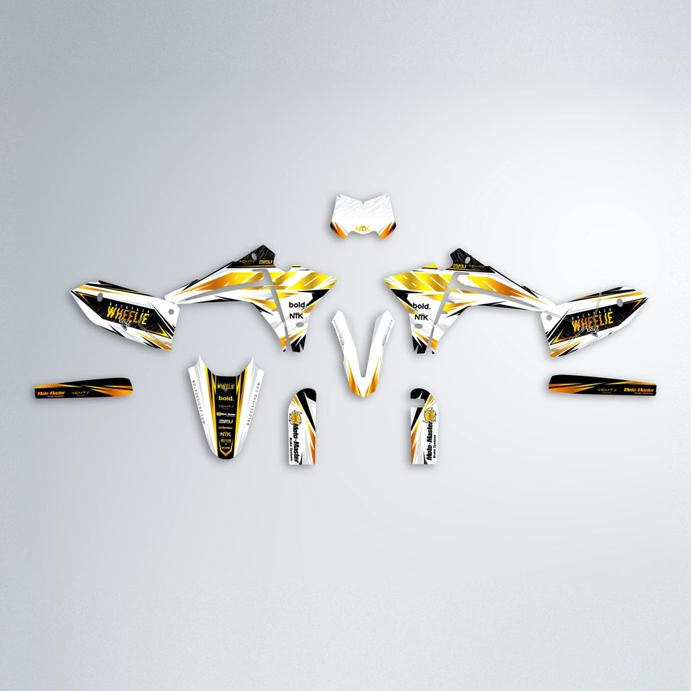 NTK V4 Fantic graphics kit parts layout in Orange & Yellow