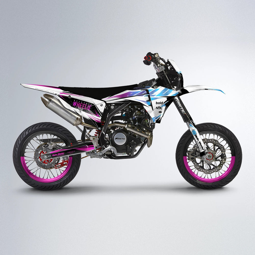NTK V4 Fantic supermoto graphics kit in Pink & Light Blue