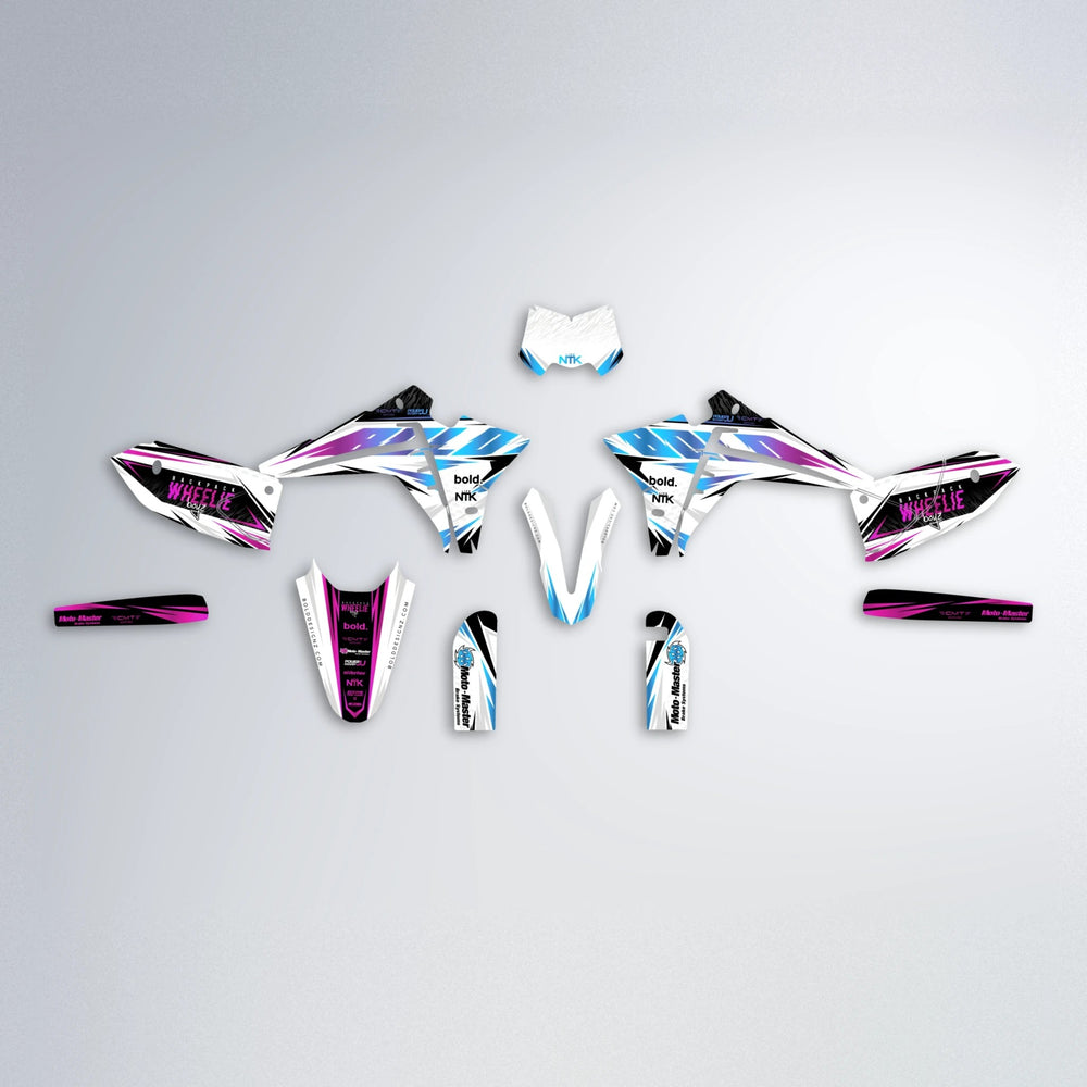 NTK V4 Fantic graphics kit parts layout in Pink & Light Blue