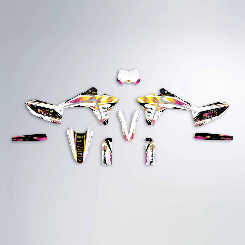 NTK V4 Fantic graphics kit parts layout in Pink & Yellow