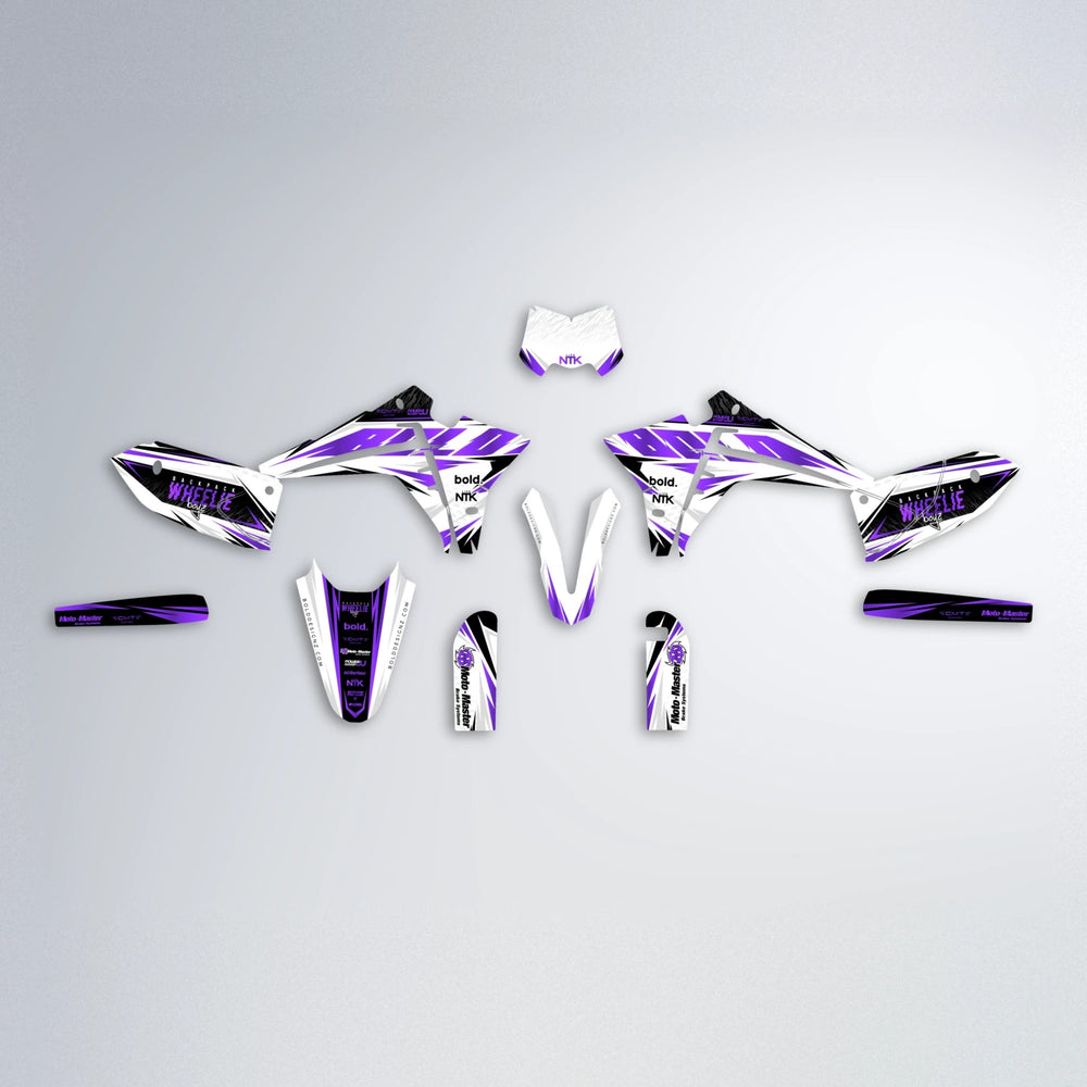 NTK V4 Fantic graphics kit parts layout in Purple