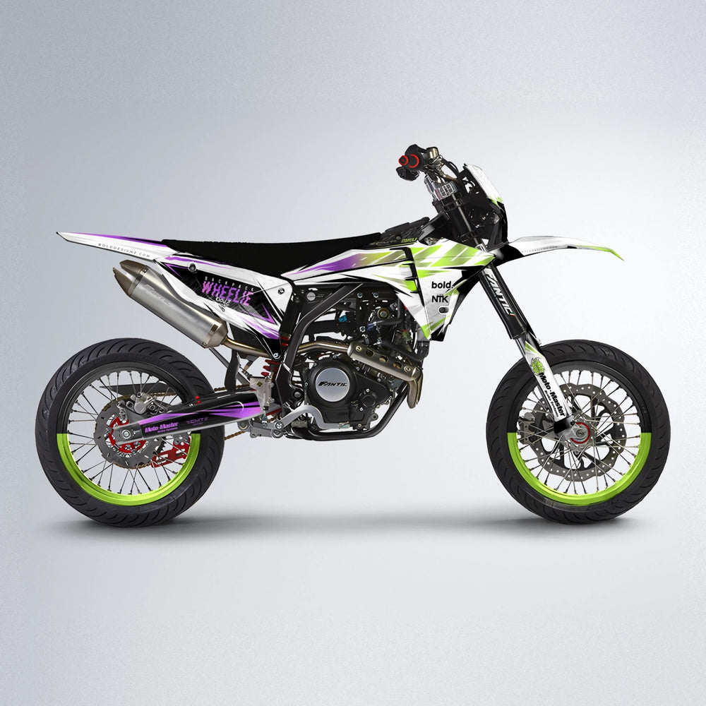 NTK V4 Fantic supermoto graphics kit in Purple & Yellow