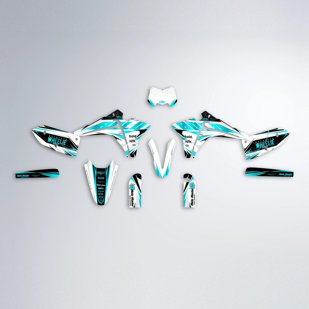 NTK V4 Fantic graphics kit parts layout in Teal