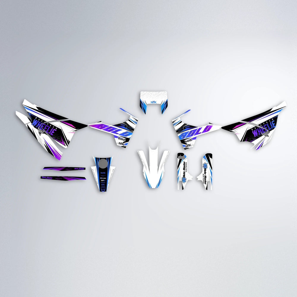 NTK V4 Husqvarna 701 graphics kit parts layout in Blue Purple Fade