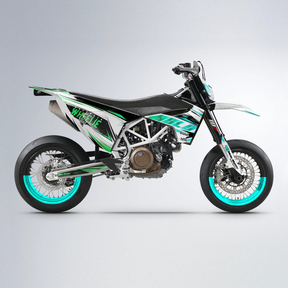 NTK V4 Husqvarna 701 supermoto graphics kit in Cyan & Green