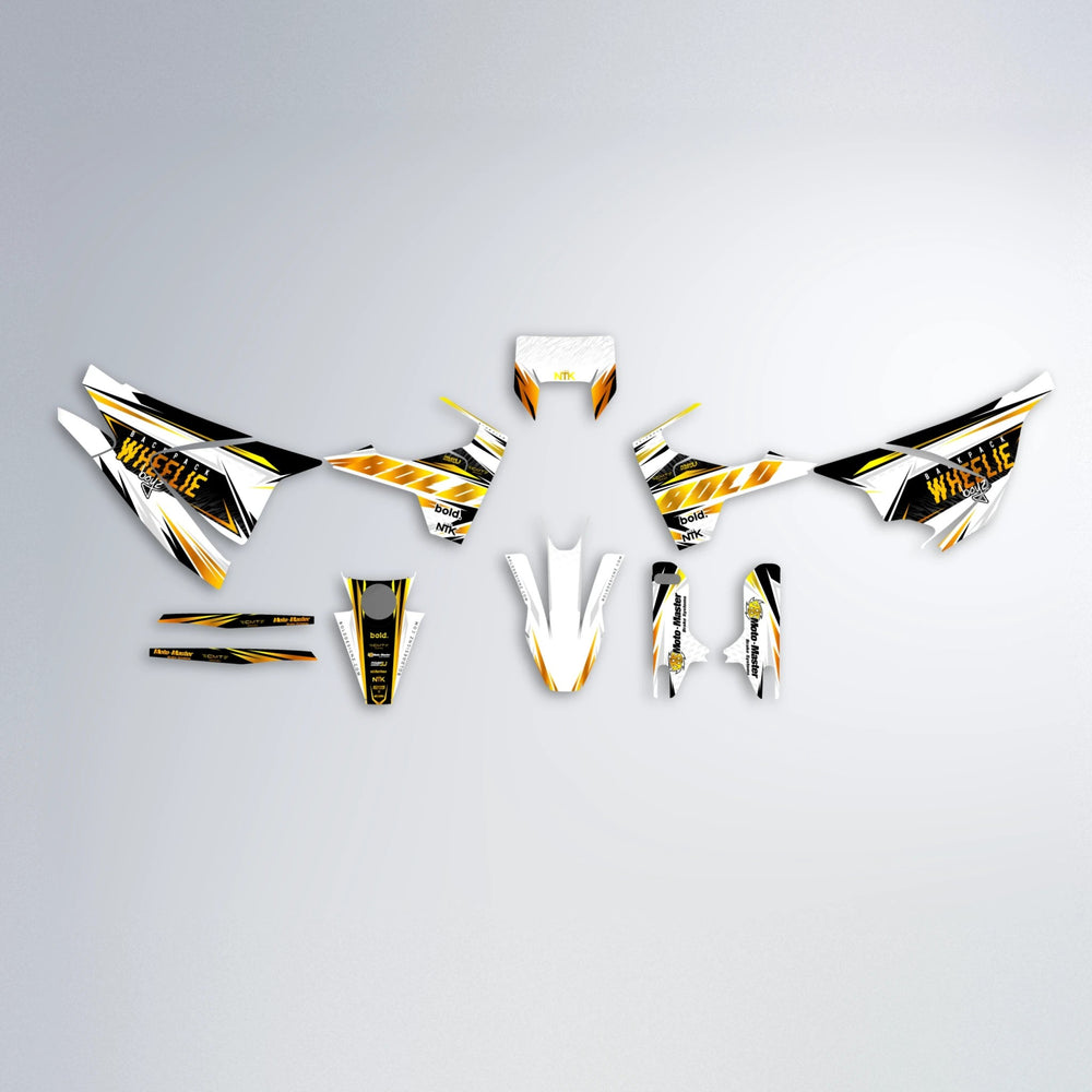 NTK V4 Husqvarna 701 graphics kit parts layout in Orange & Yellow