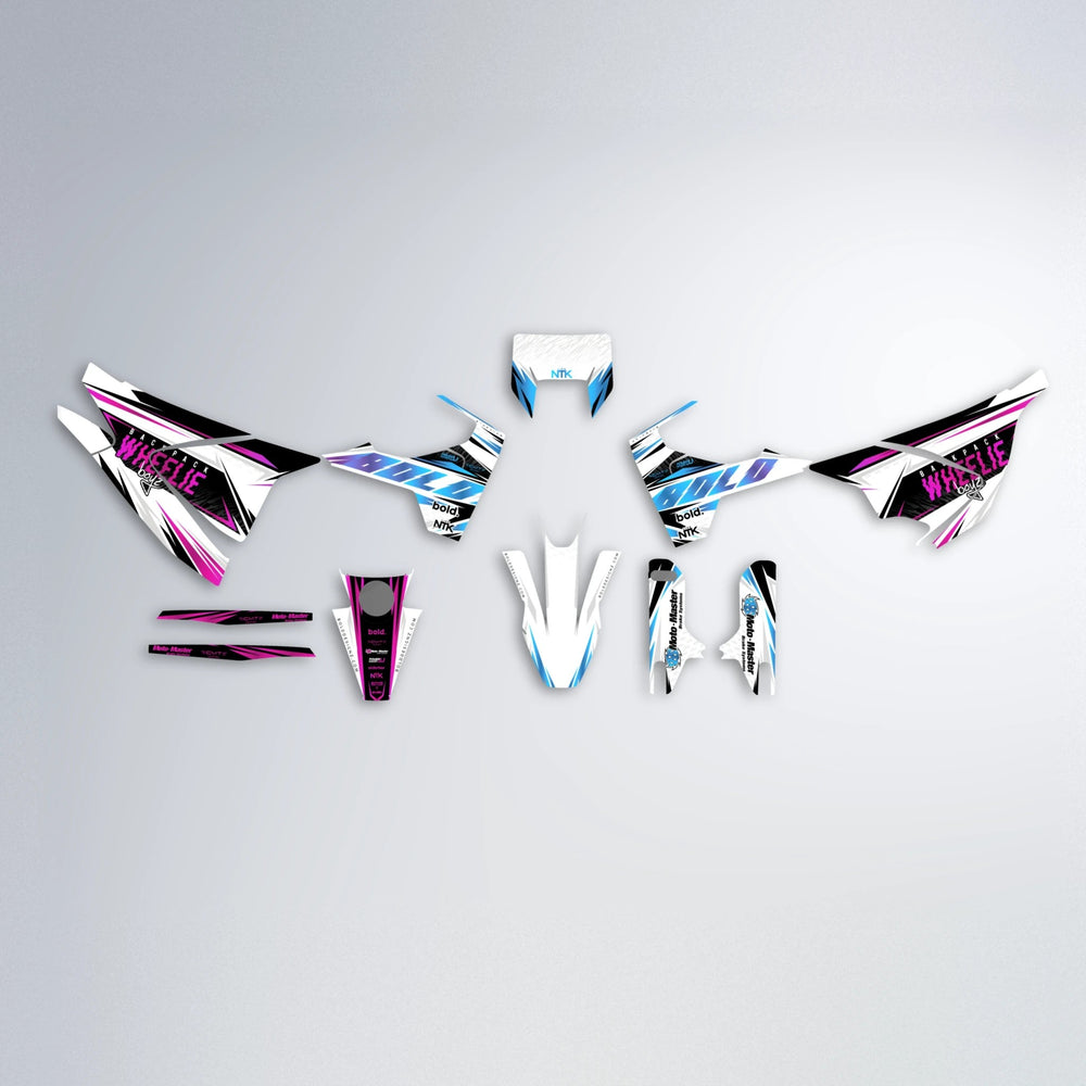 NTK V4 Husqvarna 701 graphics kit parts layout in Pink & Light Blue