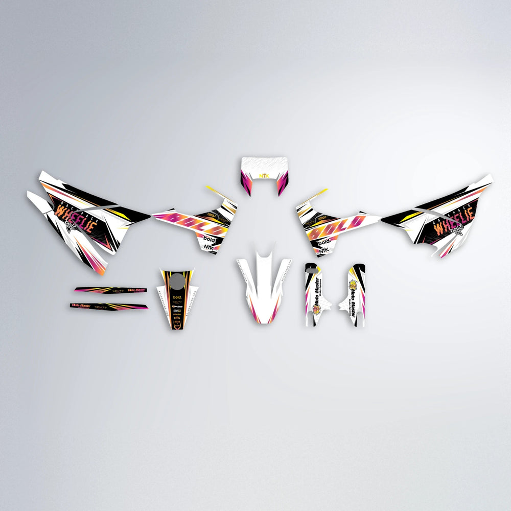 NTK V4 Husqvarna 701 graphics kit parts layout in Pink & Yellow