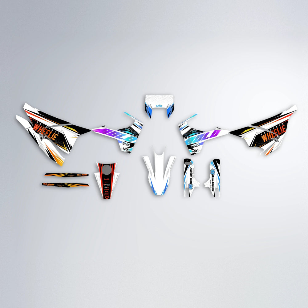 NTK V4 Husqvarna 701 graphics kit parts layout in Sunset Fade