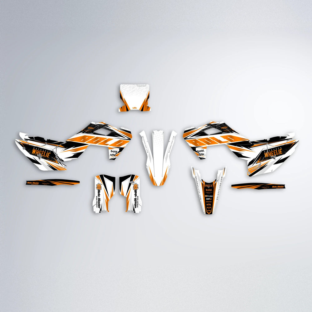 NTK V4 Husqvarna FE/TE graphics kit parts layout in Orange