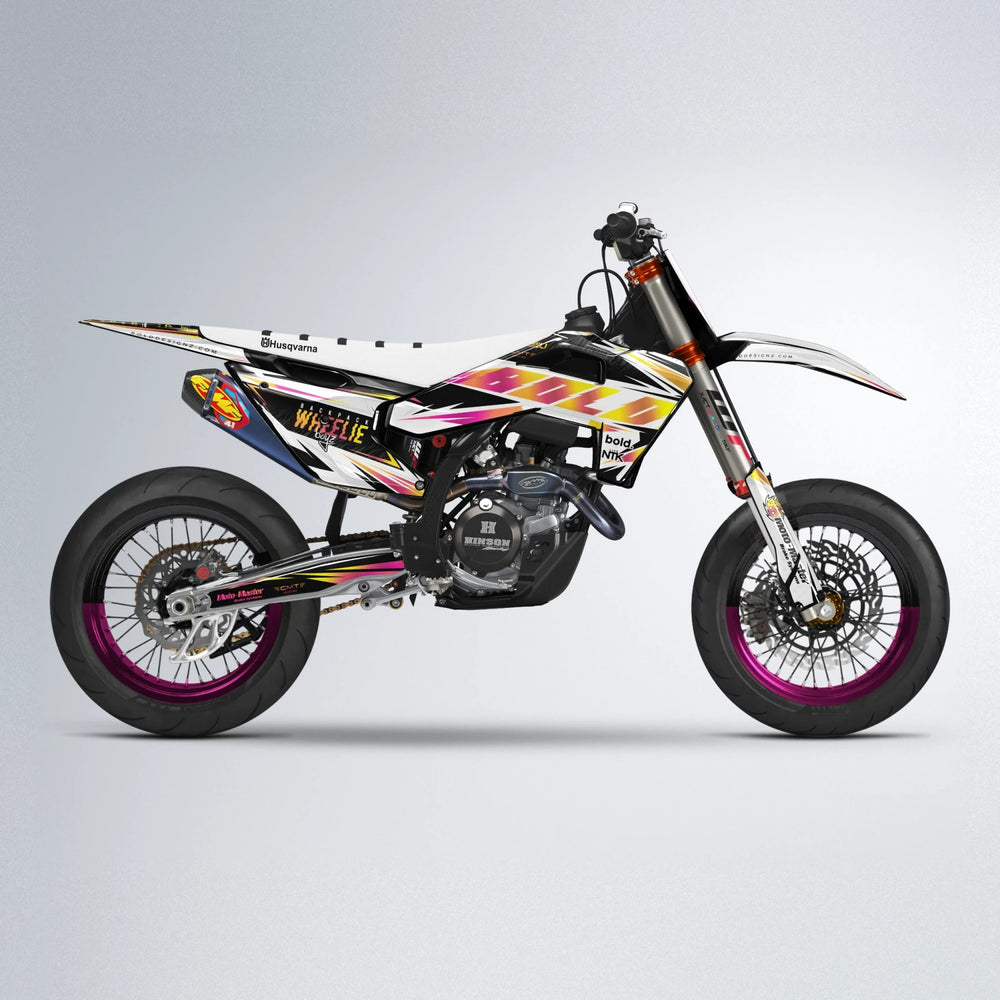 NTK V4 Husqvarna FE/TE supermoto graphics kit in Pink & Yellow