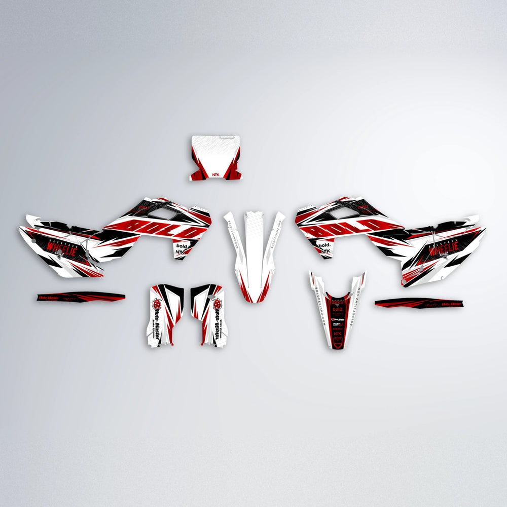 NTK V4 Husqvarna FE/TE graphics kit parts layout in Red