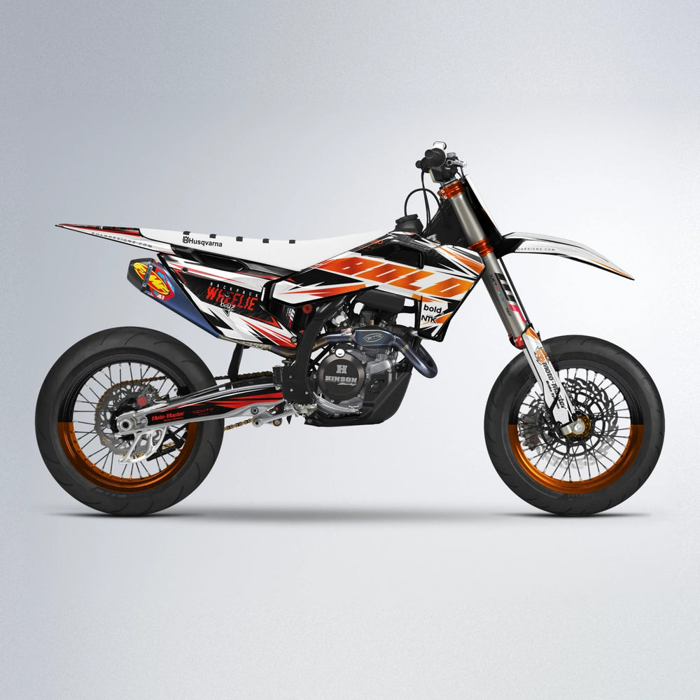 NTK V4 Husqvarna FE/TE supermoto graphics kit in Red & Orange