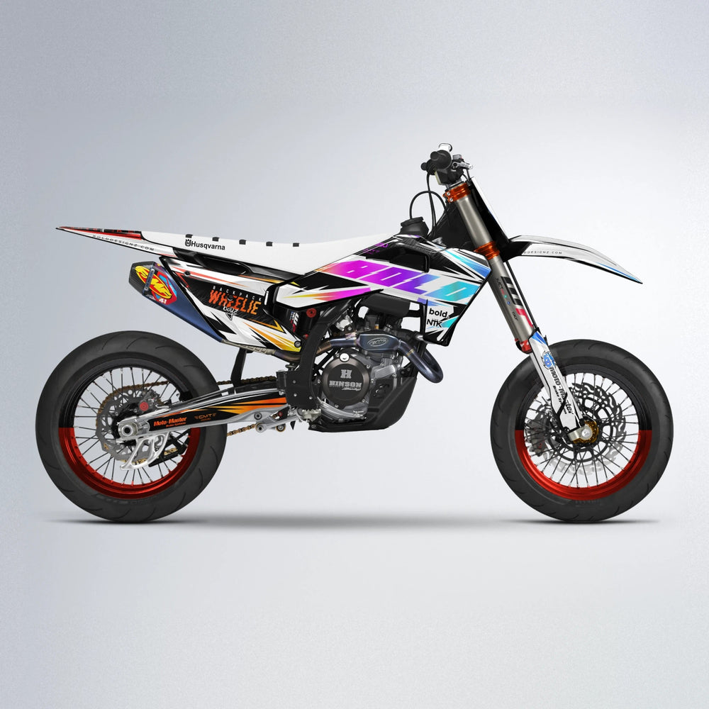 NTK V4 Husqvarna FE/TE supermoto graphics kit in Sunset Fade