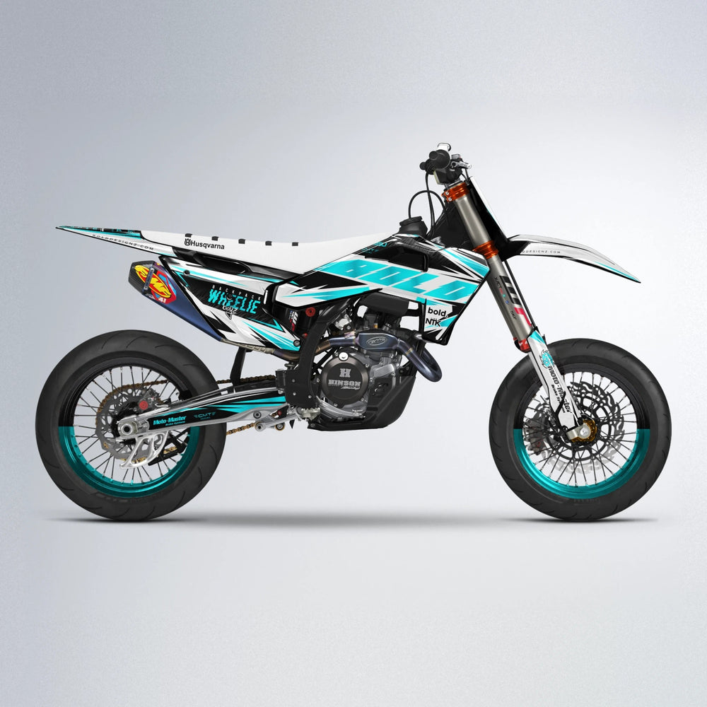 NTK V4 Husqvarna FE/TE supermoto graphics kit in Teal