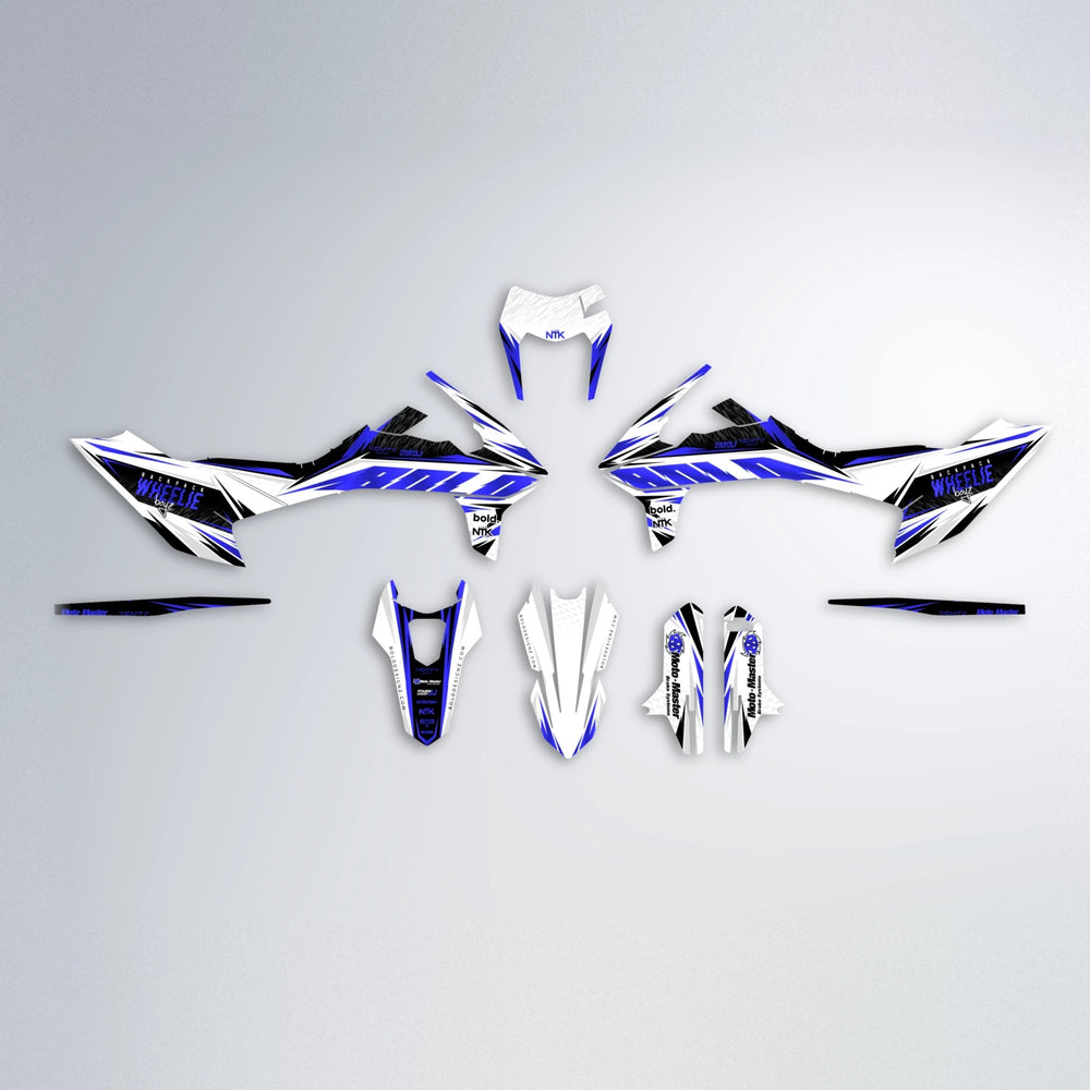NTK V4 KTM SMC 690 graphics kit parts layout in Blue