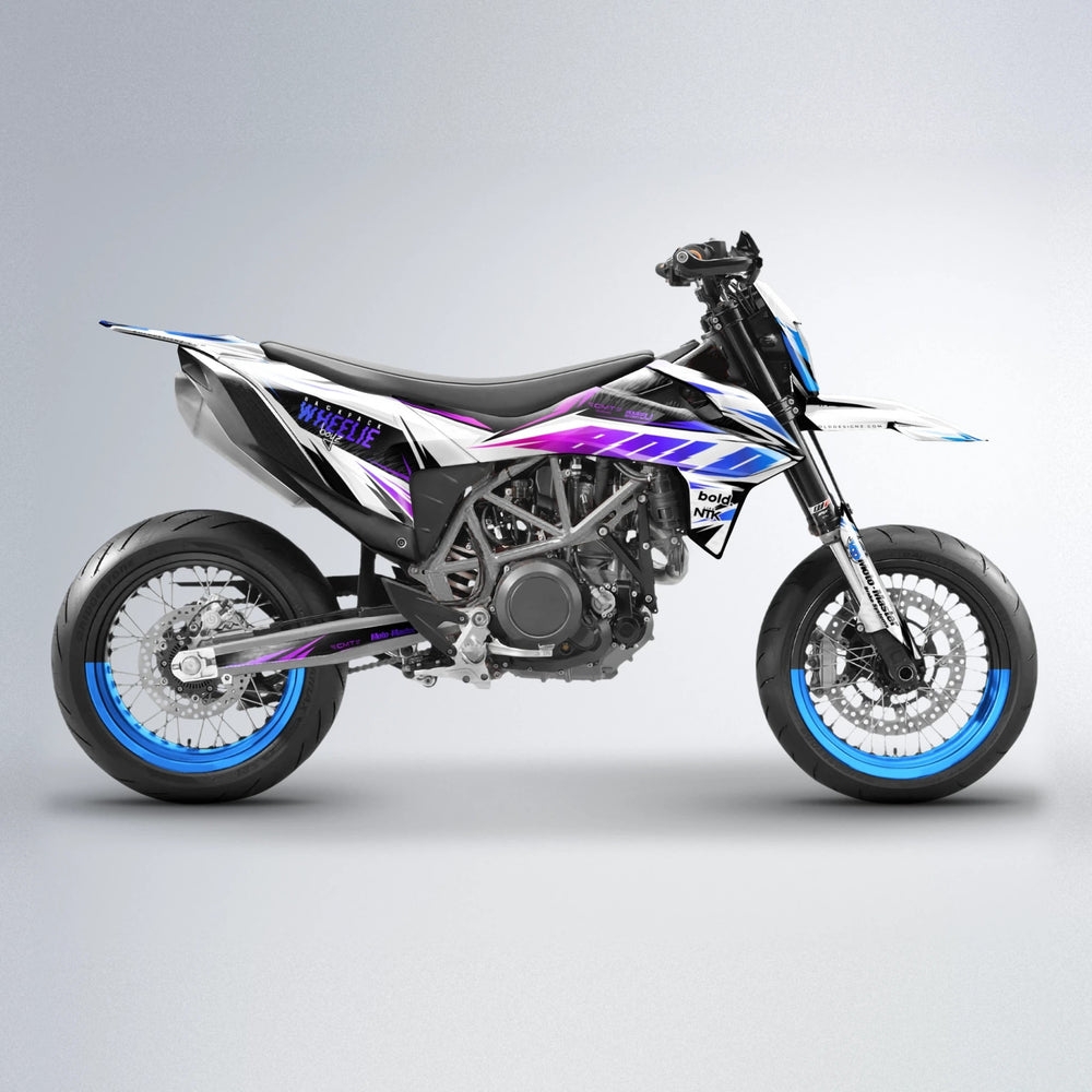 NTK V4 KTM SMC 690 supermoto graphics kit in Blue Purple Fade