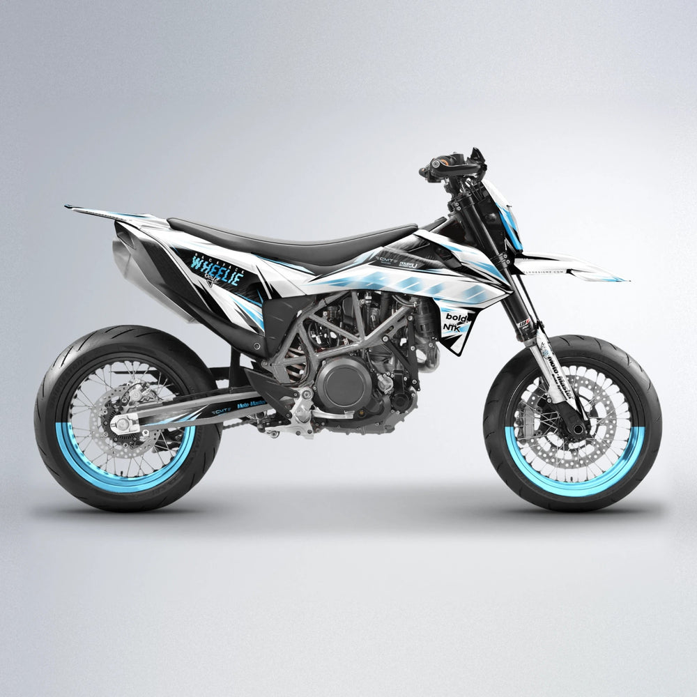 NTK V4 KTM SMC 690 supermoto graphics kit in Light Blue & White