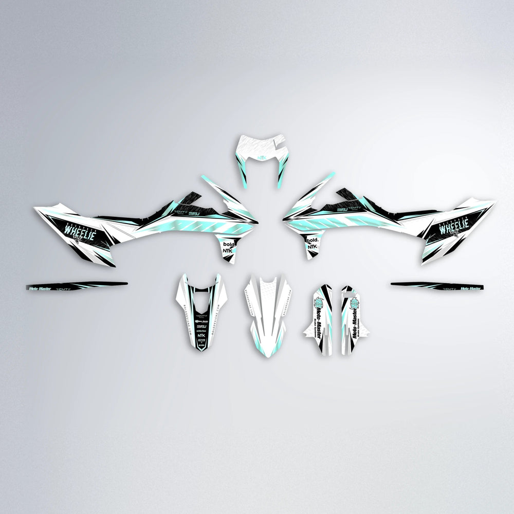 NTK V4 KTM SMC 690 graphics kit parts layout in Mint