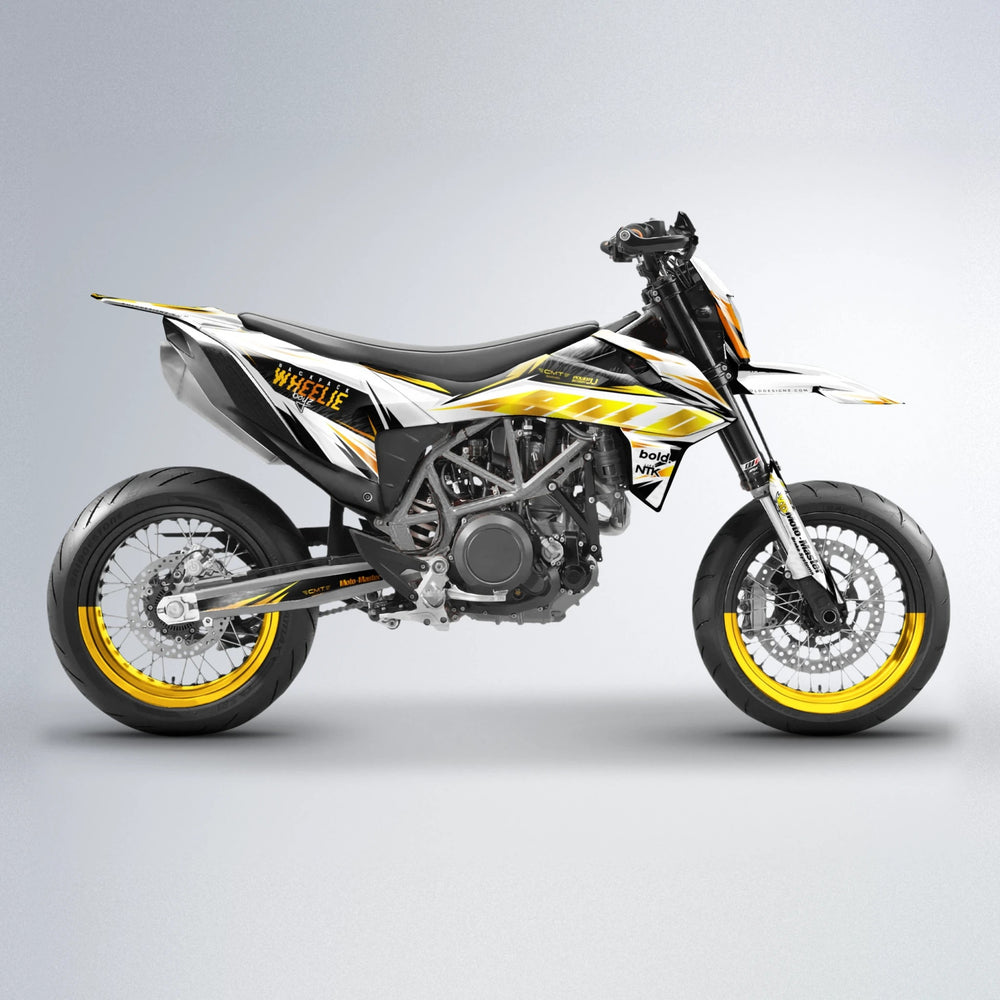 NTK V4 KTM SMC 690 supermoto graphics kit in Orange & Yellow