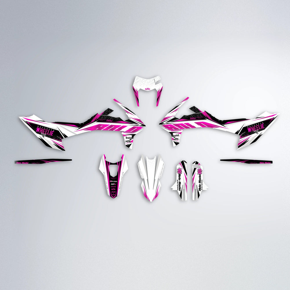 NTK V4 KTM SMC 690 graphics kit parts layout in Pink