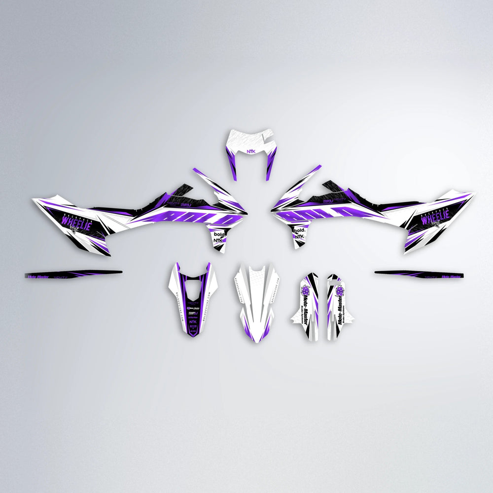 NTK V4 KTM SMC 690 graphics kit parts layout in Purple